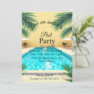 Invitation Fête d'anniversaire rose de Palm Springs Summer Po