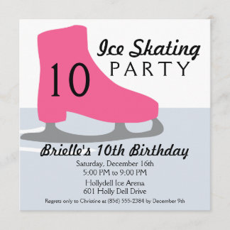 Invitation Fête d'anniversaire rose de patinage de glace de