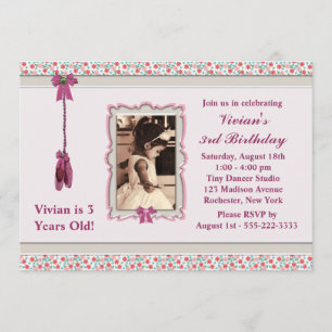Invitation Fête d'anniversaire rose de photo de ballerine