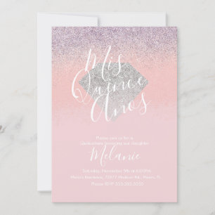 Invitation Fête d'anniversaire rose de quinze ans avec faux d