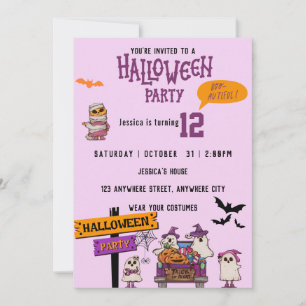 Invitation Fête d'anniversaire rose d'Halloween éffrayant
