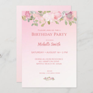 Invitation Fête d'anniversaire rose et blanc