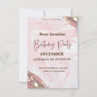 Invitation fête d'anniversaire rose et blanc