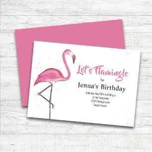 Invitation Fête d'anniversaire rose flamant aquarelle