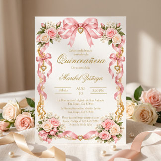 Invitation Fête d'anniversaire Rose Florale Quinceañera