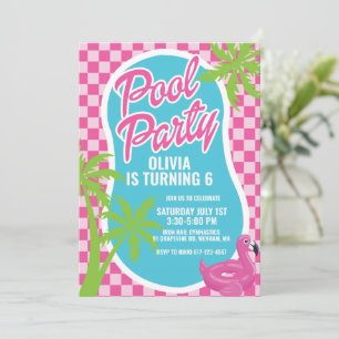 Invitation fête d'anniversaire rose malibu pool party