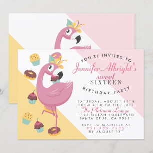 Invitation Fête d'anniversaire rose mignonne de Flamant rose