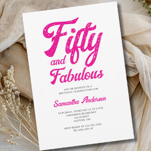 Invitation Fête d'anniversaire rose moderne 50 ans et fabuleu