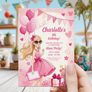 Invitation Fête d'anniversaire rose pailletée Glamour