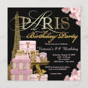 Invitation Fête d'anniversaire rose Paris