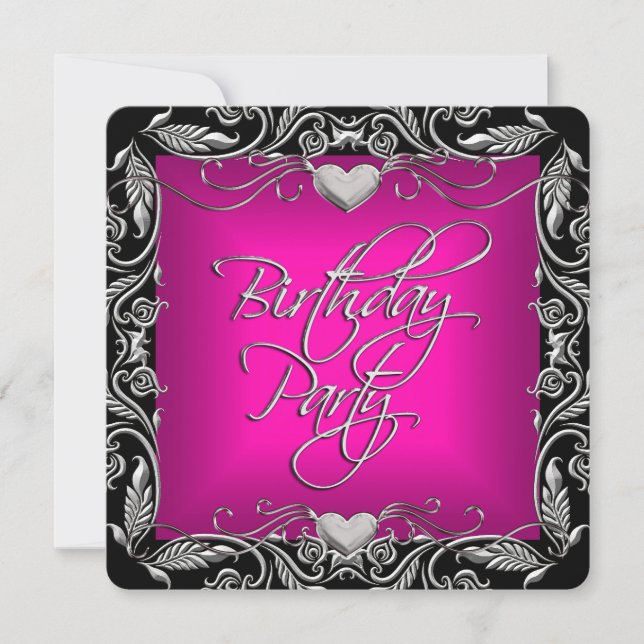Invitation Fête d'anniversaire rose vif (Devant)