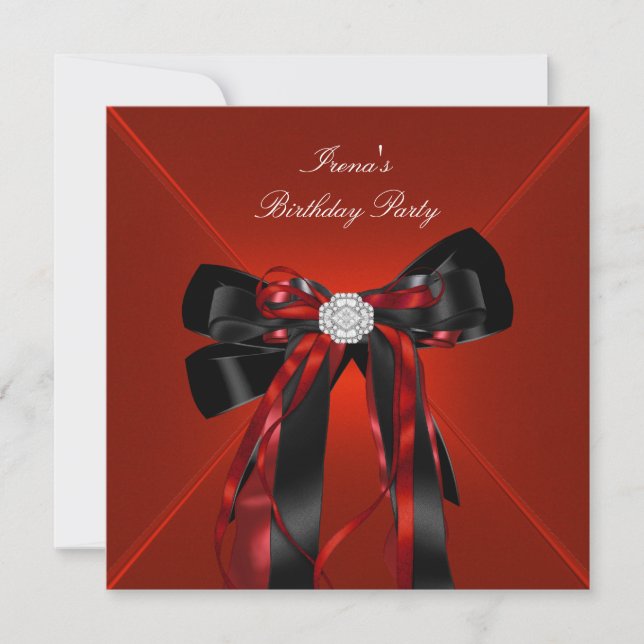 Invitation Fête d'anniversaire Rouge Bijoux Noir Bow (Devant)