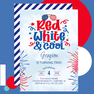 Invitation Fête d'anniversaire Rouge Blanc & Cool