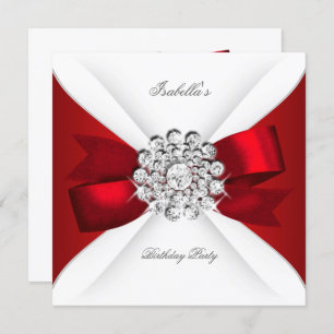 Invitation Fête d'anniversaire Rouge Blanc Diamant Rouge Bow