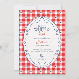 Invitation Fête d'anniversaire Rouge Blanc et Deux Secondes