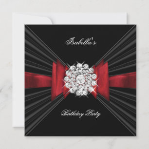 Invitation Fête d'anniversaire Rouge Diamant Noir Bow Rouge