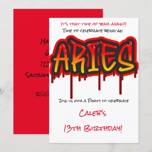 Invitation FÊTE D'ANNIVERSAIRE ROUGE DU Signe DU ZODIAQUE BÉL