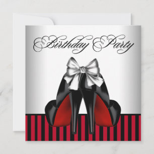 Invitation Fête d'anniversaire rouge et noir pour femme