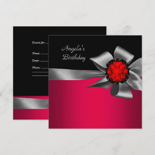 Invitation Fête d'anniversaire Rouge Noir Rouge Bijou Gris Nœ