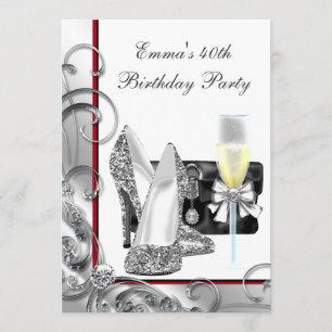 Invitation Fête d'anniversaire rouge pour femme