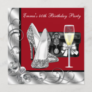 Invitation Fête d'anniversaire rouge pour femme