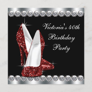 Invitation Fête d'anniversaire rouge rubis pour femme