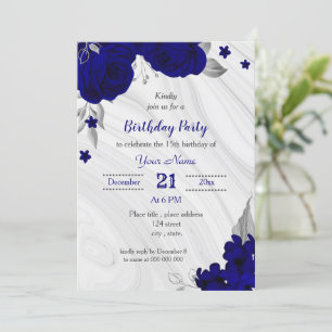 Invitation fête d'anniversaire royal bleu gris argent