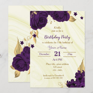 Invitation fête d'anniversaire royale violette or