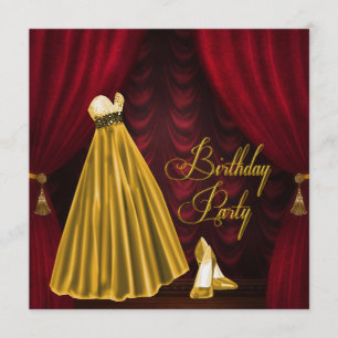 Invitation Fête d'anniversaire Ruby Red and Gold