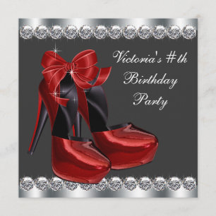 Invitation Fête d'anniversaire Ruby Red High Heel Shothday