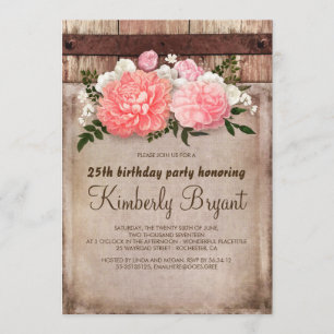 Invitation Fête d'anniversaire Russe Floral Burlap Barn Wood