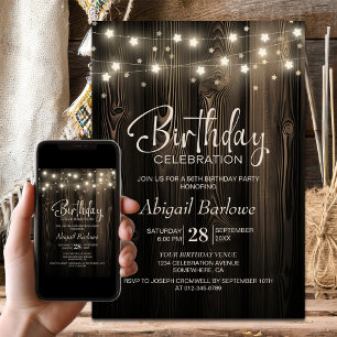 Invitation Fête d'anniversaire Rustic Wood
