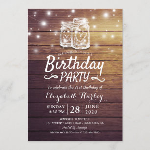 Invitation Fête d'anniversaire Rustic Wood Mason Jar String l