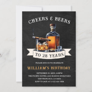 Invitation Fête d'anniversaire rustique 28ème Cheers & Beers