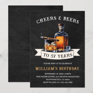 Invitation Fête d'anniversaire rustique "Cheers & Beers" 57èm