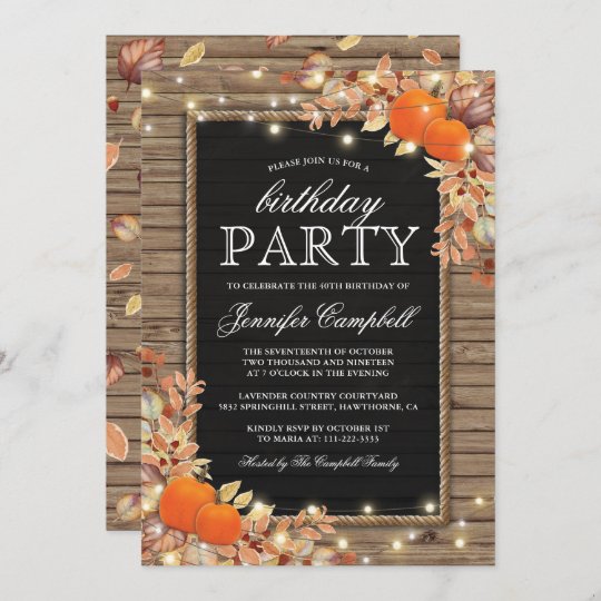 Invitation Fete D Anniversaire Rustique D Automne D Automne Zazzle Ca