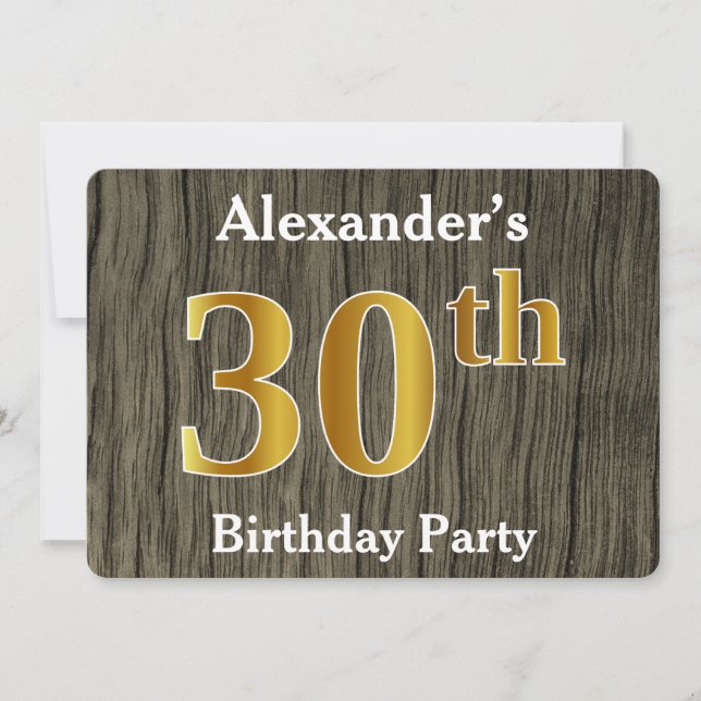 Invitation Fête d'anniversaire rustique de 30 ans, doré faux  (Devant)