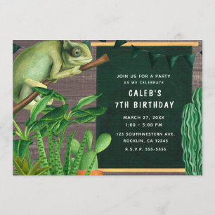 Invitation Fête d'anniversaire rustique sud-ouest reptile igu