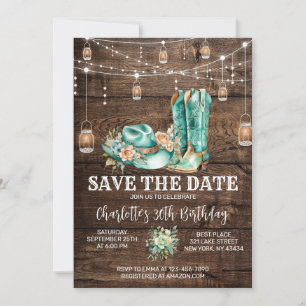 Invitation Fête d'anniversaire Rustique Western Cowgirl Save