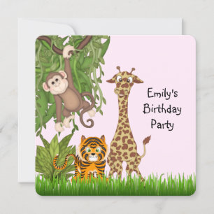 Invitation Fête d'anniversaire Safari Filles