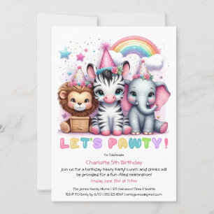 Invitation Fête d'anniversaire Safari pailleté Éléphant, lion