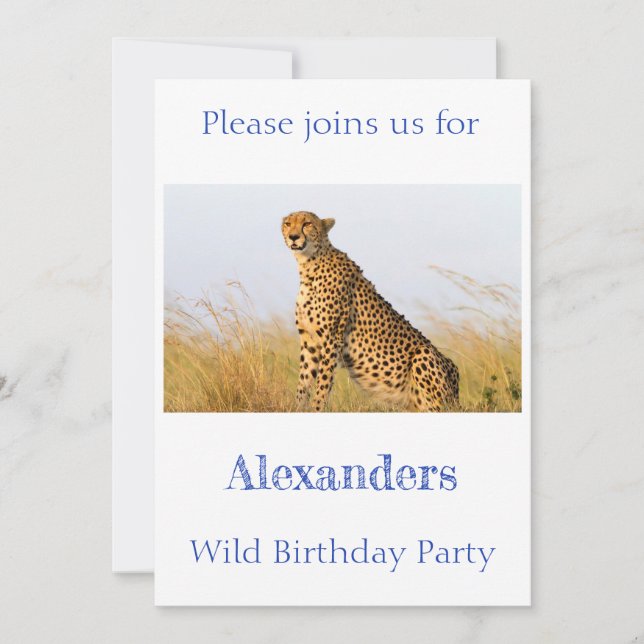Invitation Fête d'anniversaire sauvage Cheetah personnalisée (Devant)