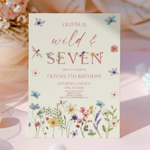 Invitation Fête d'anniversaire sauvage et sept fleurs sauvage