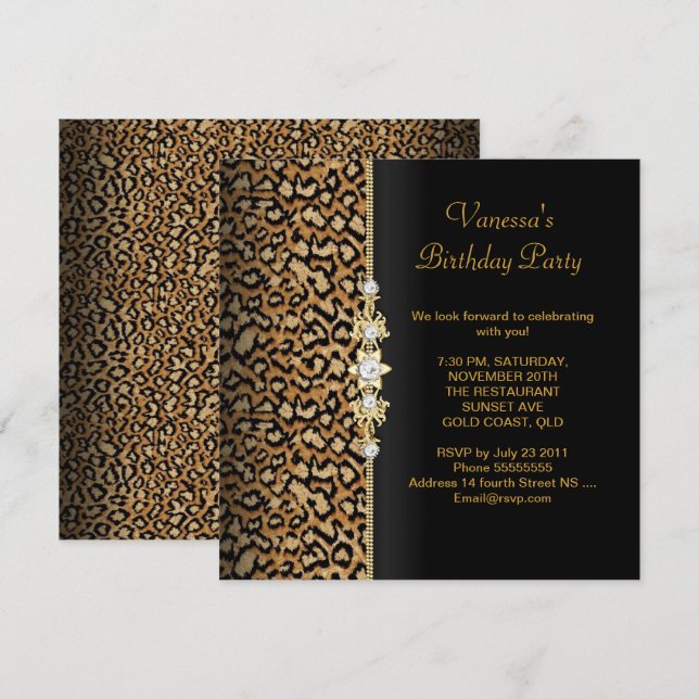 Invitation Fête d'anniversaire sauvage Gold Black Animal (Devant / Derrière)