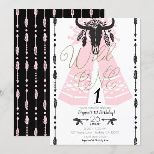 Invitation Fête d'anniversaire sauvage Pink & Black Boho Chic