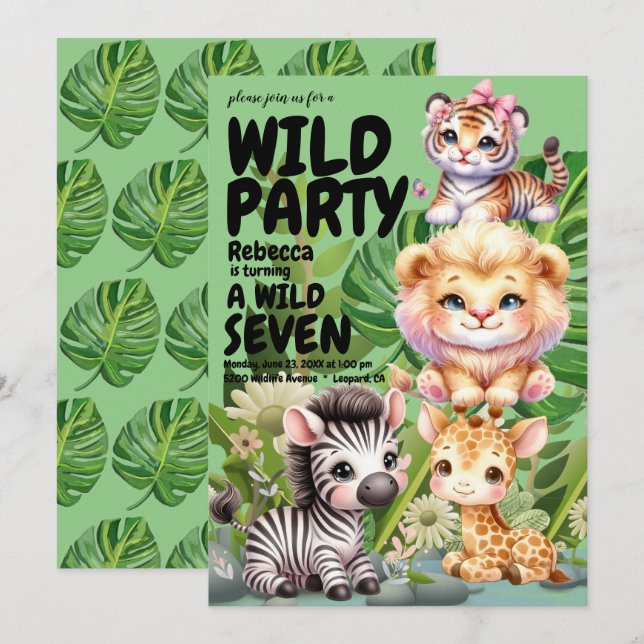 Invitation Fête d'anniversaire sauvage Safari Jungle (Devant / Derrière)