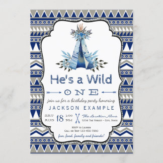 Invitation Fête d'anniversaire sauvage une tente bleue Premie