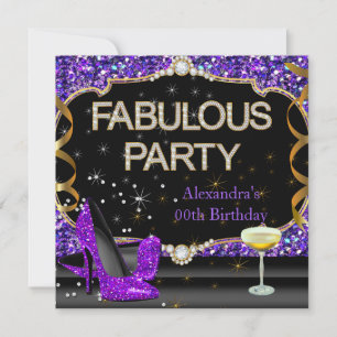 Invitation Fête d'anniversaire scintillante violette noire fa