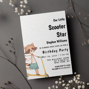Invitation Fête d'anniversaire scooter marron vert or