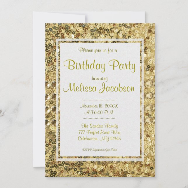 Invitation Fête d'anniversaire | Séquences d'or (Devant)